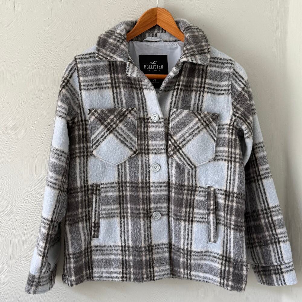 Hollister Blue Plaid Shacket size XS Oversized Cozy